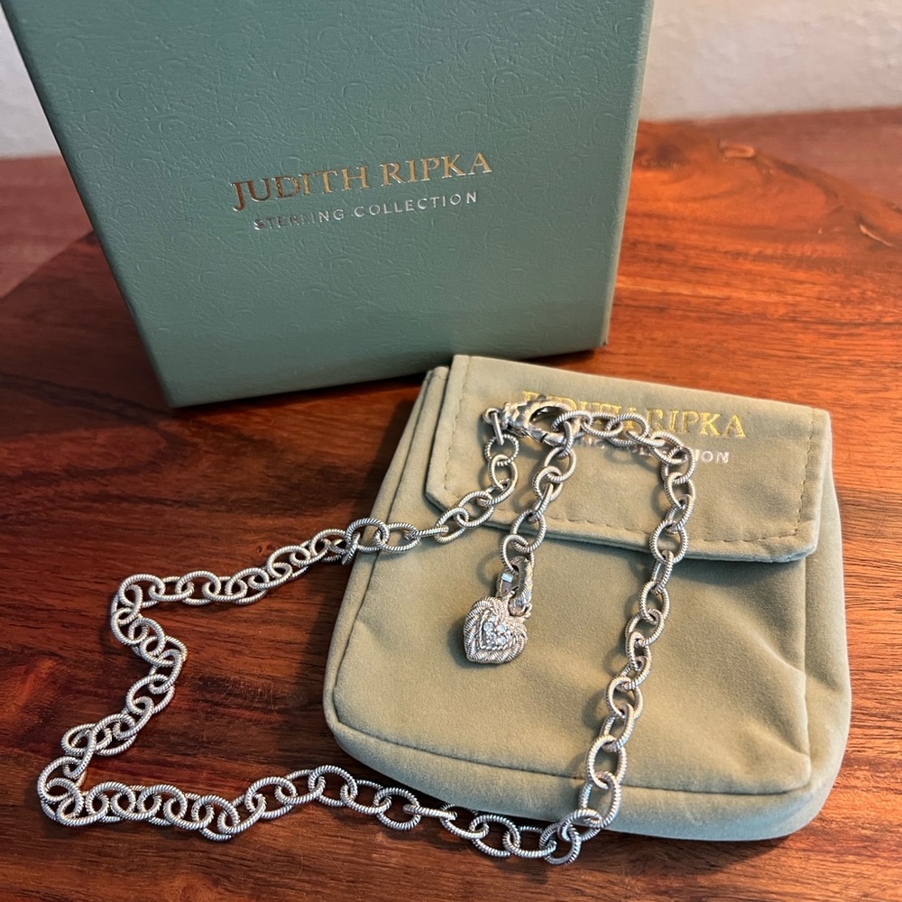 Judith Ripka Country Link Necklace with Removable Diamonique Heart Charm 20” - Picture 12 of 12